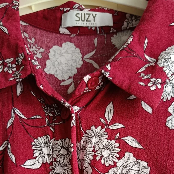 M🌺Floral Collared Button Up Maxi Dress Fushia/Magenta&White - Picture 4 of 8